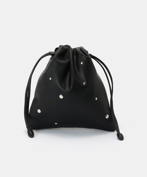 B.C STOCK（ベーセーストック）の「ランダムスタッズ巾着バッグ（ショルダーバッグ・レディース・ブラック/カーキ・FREE）」の3枚目の写真