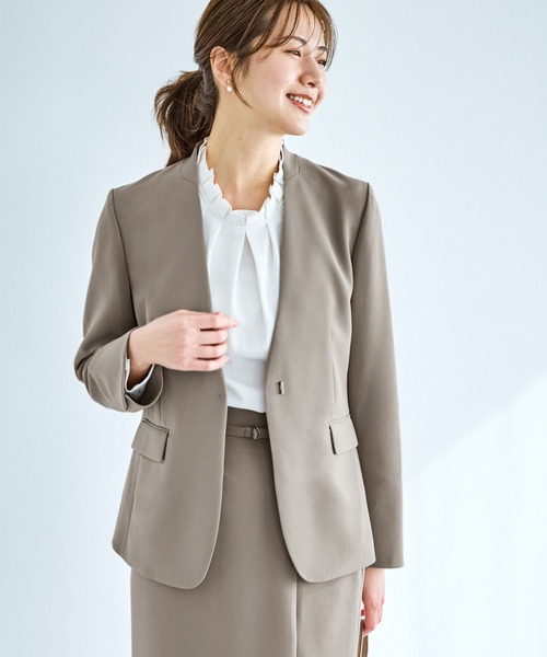 ROPE' PICNIC（ロペピクニック）の「360°ウルトラストレッチ ノーカラージャケット/UVカット・花粉ガード・セットアップ対応（ノーカラージャケット・レディース・ブラック/ネイビー/ベージュ系その他/グレー系その他・S/M/L）」の3枚目の写真