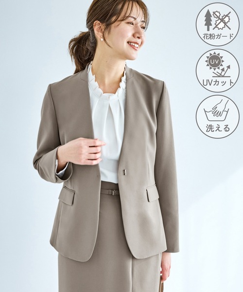 ROPE' PICNIC（ロペピクニック）の「360°ウルトラストレッチ ノーカラージャケット/UVカット・花粉ガード・セットアップ対応（ノーカラージャケット・レディース・ブラック/ネイビー/ベージュ系その他/グレー系その他・S/M/L）」の14枚目の写真