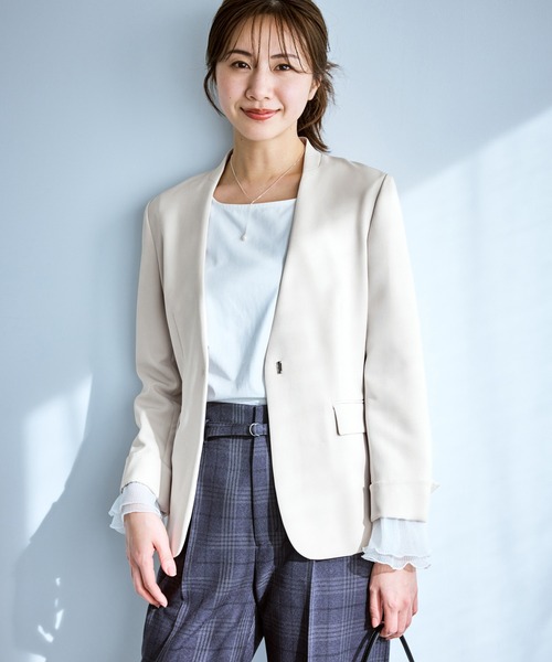 ROPE' PICNIC（ロペピクニック）の「360°ウルトラストレッチ ノーカラージャケット/UVカット・花粉ガード・セットアップ対応（ノーカラージャケット・レディース・ブラック/ネイビー/ベージュ系その他/グレー系その他・S/M/L）」の17枚目の写真