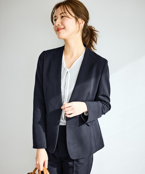 ROPE' PICNIC（ロペピクニック）の「360°ウルトラストレッチ ノーカラージャケット/UVカット・花粉ガード・セットアップ対応（ノーカラージャケット・レディース・ブラック/ネイビー/ベージュ系その他/グレー系その他・S/M/L）」の5枚目の写真