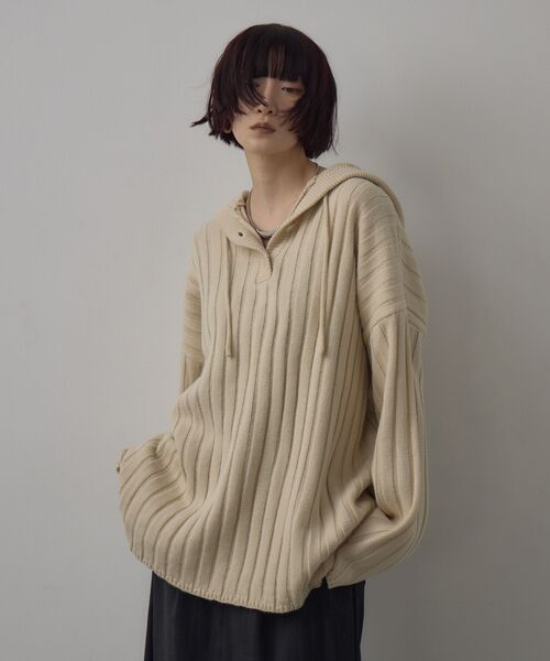 kivi（キヴィ）の「フードリブニット（ニット/セーター・レディース・ダークグレー/ブラック/ナチュラル・FREE）」の3枚目の写真