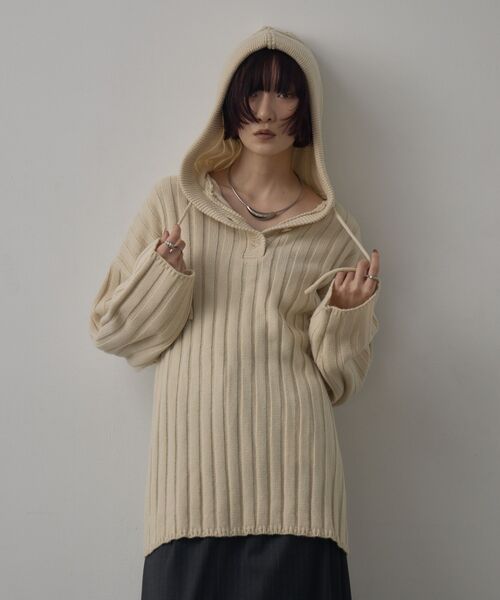 kivi（キヴィ）の「フードリブニット（ニット/セーター・レディース・ダークグレー/ブラック/ナチュラル・FREE）」の7枚目の写真