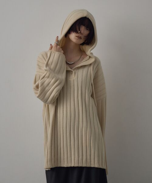 kivi（キヴィ）の「フードリブニット（ニット/セーター・レディース・ダークグレー/ブラック/ナチュラル・FREE）」の8枚目の写真