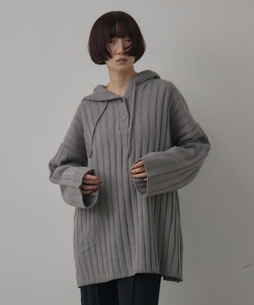 kivi（キヴィ）の「フードリブニット（ニット/セーター・レディース・ダークグレー/ブラック/ナチュラル・FREE）」の14枚目の写真