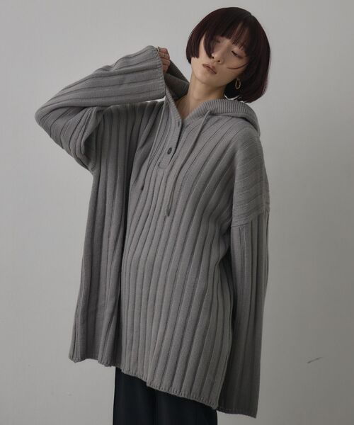 kivi（キヴィ）の「フードリブニット（ニット/セーター・レディース・ダークグレー/ブラック/ナチュラル・FREE）」の15枚目の写真