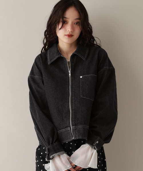 RAGEBLUE(レイジブルー)の「ステッチデザイン/カツラギデニムワークジャケット/セットアップ対応(デニムジャケット・レディース・ブラック/ピンク/ホワイト・FREE)」の3枚目の写真