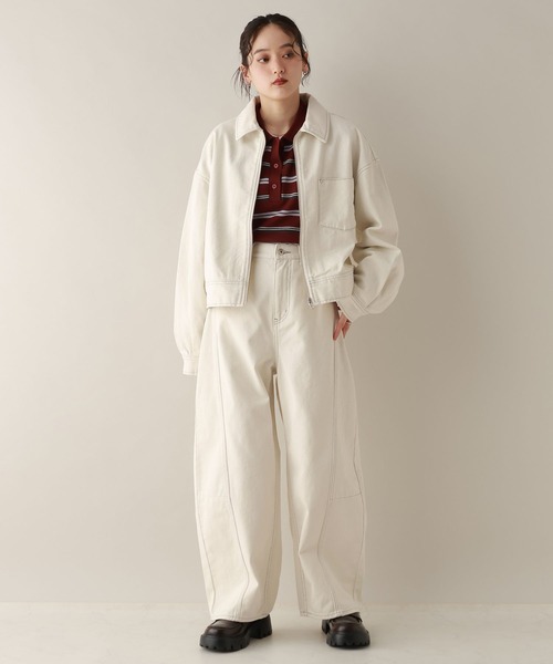 RAGEBLUE(レイジブルー)の「ステッチデザイン/カツラギデニムワークジャケット/セットアップ対応(デニムジャケット・レディース・ブラック/ピンク/ホワイト・FREE)」の4枚目の写真