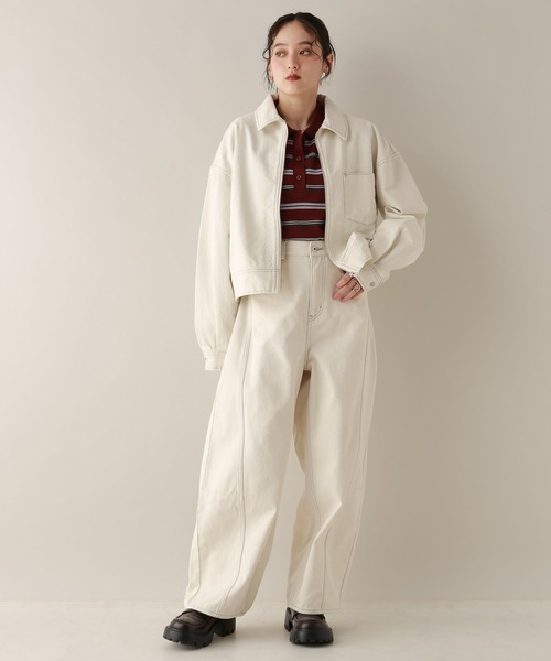 RAGEBLUE(レイジブルー)の「ステッチデザイン/カツラギデニムワークジャケット/セットアップ対応(デニムジャケット・レディース・ブラック/ピンク/ホワイト・FREE)」の5枚目の写真