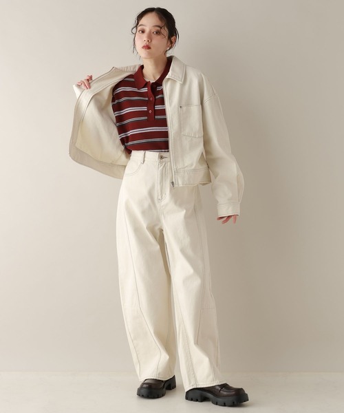 RAGEBLUE(レイジブルー)の「ステッチデザイン/カツラギデニムワークジャケット/セットアップ対応(デニムジャケット・レディース・ブラック/ピンク/ホワイト・FREE)」の6枚目の写真