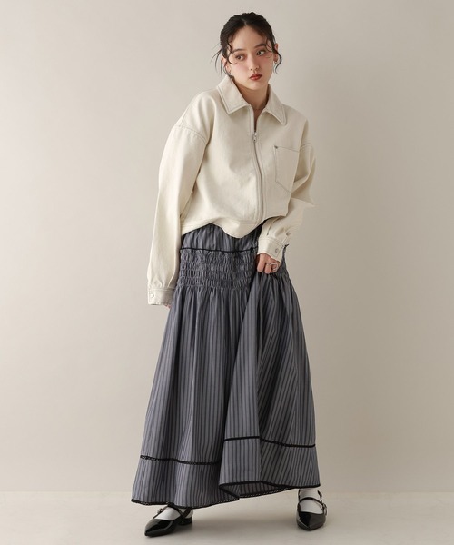 RAGEBLUE(レイジブルー)の「ステッチデザイン/カツラギデニムワークジャケット/セットアップ対応(デニムジャケット・レディース・ブラック/ピンク/ホワイト・FREE)」の7枚目の写真