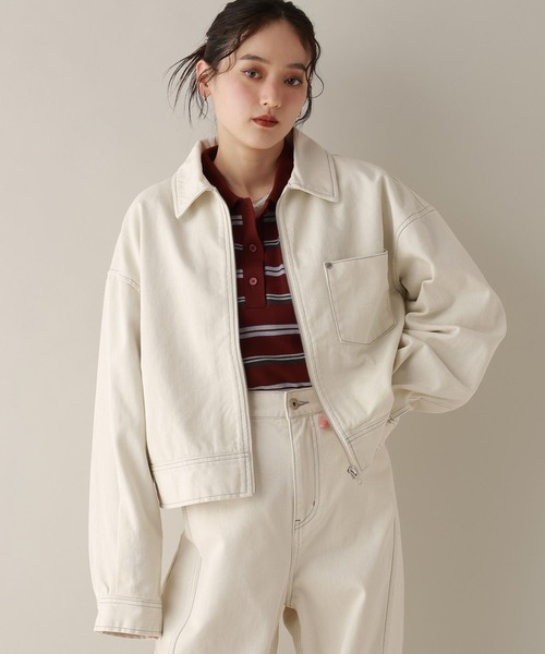 RAGEBLUE(レイジブルー)の「ステッチデザイン/カツラギデニムワークジャケット/セットアップ対応(デニムジャケット・レディース・ブラック/ピンク/ホワイト・FREE)」の9枚目の写真