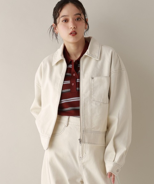 RAGEBLUE(レイジブルー)の「ステッチデザイン/カツラギデニムワークジャケット/セットアップ対応(デニムジャケット・レディース・ブラック/ピンク/ホワイト・FREE)」の10枚目の写真