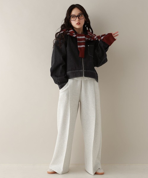 RAGEBLUE(レイジブルー)の「ステッチデザイン/カツラギデニムワークジャケット/セットアップ対応(デニムジャケット・レディース・ブラック/ピンク/ホワイト・FREE)」の13枚目の写真