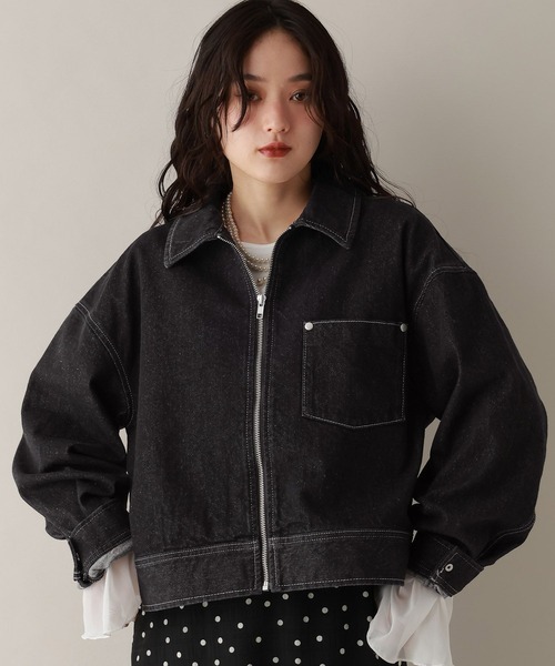 RAGEBLUE(レイジブルー)の「ステッチデザイン/カツラギデニムワークジャケット/セットアップ対応(デニムジャケット・レディース・ブラック/ピンク/ホワイト・FREE)」の17枚目の写真