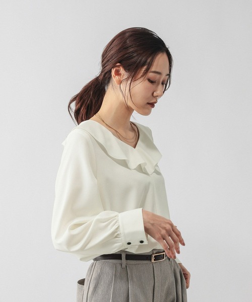 GLOBAL WORK（グローバルワーク）の「アソートフリルブラウス/601183（シャツ/ブラウス・レディース・オフホワイト/その他35/ブラック系その他・LARGE/MEDIUM）」の6枚目の写真