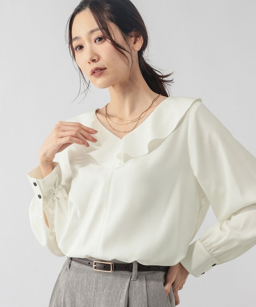 GLOBAL WORK（グローバルワーク）の「アソートフリルブラウス/601183（シャツ/ブラウス・レディース・オフホワイト/その他35/ブラック系その他・LARGE/MEDIUM）」の7枚目の写真