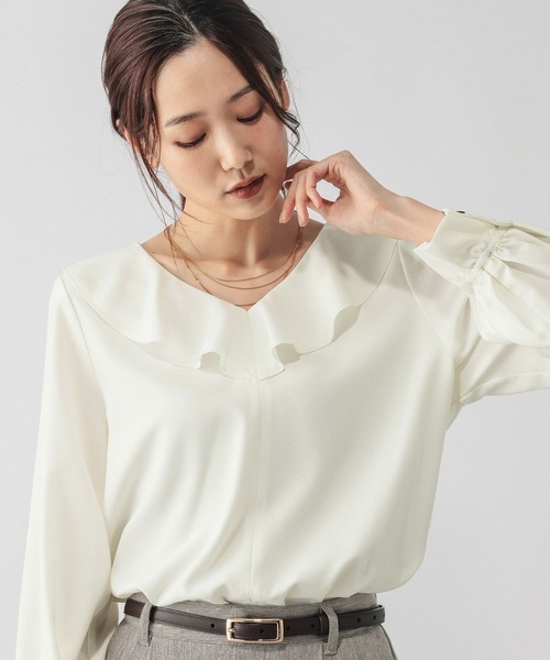 GLOBAL WORK（グローバルワーク）の「アソートフリルブラウス/601183（シャツ/ブラウス・レディース・オフホワイト/その他35/ブラック系その他・LARGE/MEDIUM）」の8枚目の写真
