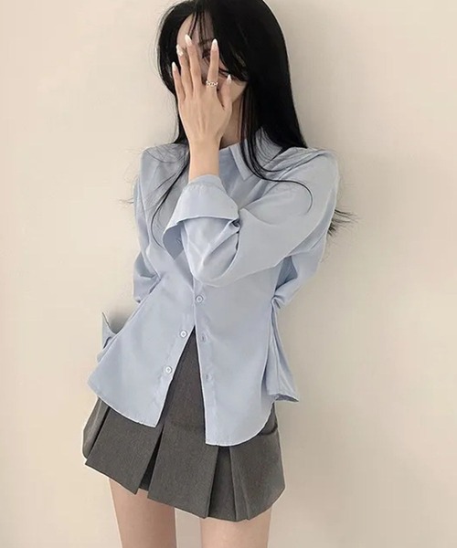 WEGO(ウィゴー)の「WEGO/【大人気】ウエストシェイプワントーンタックシャツ(シャツ/ブラウス・レディース・サックスブルー/ホワイト/ネイビー・MEDIUM/LARGE)」の17枚目の写真