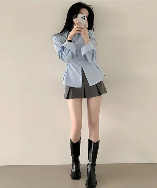WEGO(ウィゴー)の「WEGO/【大人気】ウエストシェイプワントーンタックシャツ(シャツ/ブラウス・レディース・サックスブルー/ホワイト/ネイビー・MEDIUM/LARGE)」の14枚目の写真