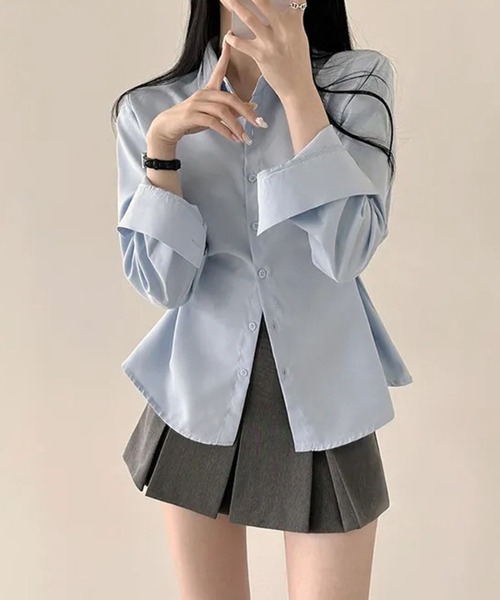 WEGO(ウィゴー)の「WEGO/【大人気】ウエストシェイプワントーンタックシャツ(シャツ/ブラウス・レディース・サックスブルー/ホワイト/ネイビー・MEDIUM/LARGE)」の18枚目の写真