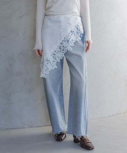 A part by（アパートバイ）の「サンカクレーススカーフ（バンダナ/スカーフ・レディース・オフホワイト/ブラック・FREE）」の3枚目の写真