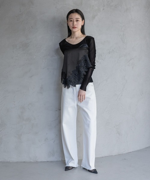 A part by（アパートバイ）の「サンカクレーススカーフ（バンダナ/スカーフ・レディース・オフホワイト/ブラック・FREE）」の5枚目の写真