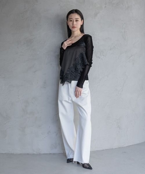 A part by（アパートバイ）の「サンカクレーススカーフ（バンダナ/スカーフ・レディース・オフホワイト/ブラック・FREE）」の6枚目の写真