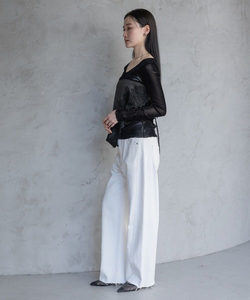 A part by（アパートバイ）の「サンカクレーススカーフ（バンダナ/スカーフ・レディース・オフホワイト/ブラック・FREE）」の7枚目の写真