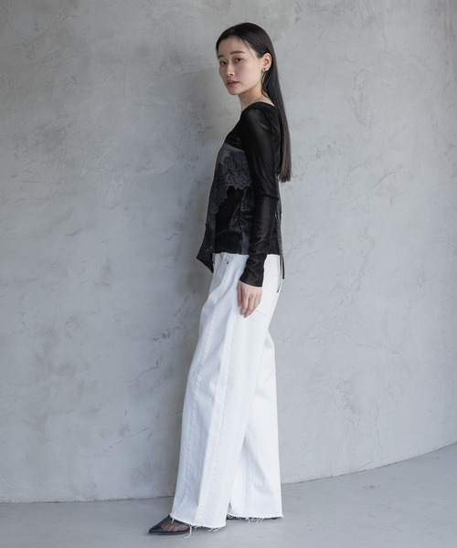 A part by（アパートバイ）の「サンカクレーススカーフ（バンダナ/スカーフ・レディース・オフホワイト/ブラック・FREE）」の8枚目の写真