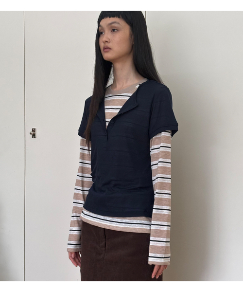YAHNSISI(ヤーンシシ)の「ストライプロングスリーブ - ベージュ(Tシャツ/カットソー・レディース・その他・FREE)」の3枚目の写真