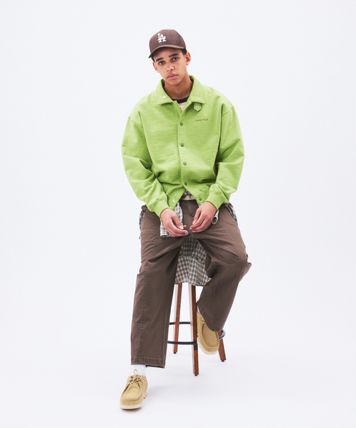 Snow Peak（スノーピーク）の「snow peak / スノーピーク 別注 リサイクル コットン スナップ カーディガン（スウェット・メンズ・サファリグリーン/アイボリー/ピンク・LARGE/MEDIUM）」の4枚目の写真