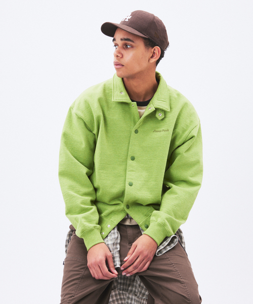 Snow Peak（スノーピーク）の「snow peak / スノーピーク 別注 リサイクル コットン スナップ カーディガン（スウェット・メンズ・サファリグリーン/アイボリー/ピンク・LARGE/MEDIUM）」の5枚目の写真