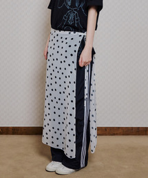 WHITE DOTTED LAYERED WRAP LONG SKIRT