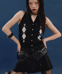 NOT KNOWING（ノットノーイング）の「Argyle Linen Knit Halter Top (BLACK)（ニット/セーター）」