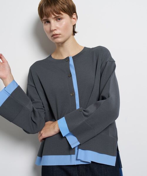 LANVIN en Bleu（ランバンオンブルー）の「シャツトリムニットコンビカーディガン（ニット/セーター・レディース・ライトカーキ/チャコールグレー/ブラック・38）」の3枚目の写真