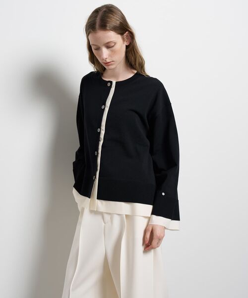 LANVIN en Bleu（ランバンオンブルー）の「シャツトリムニットコンビカーディガン（ニット/セーター・レディース・ライトカーキ/チャコールグレー/ブラック・38）」の8枚目の写真
