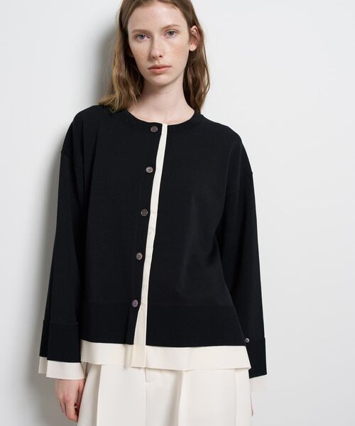 LANVIN en Bleu（ランバンオンブルー）の「シャツトリムニットコンビカーディガン（ニット/セーター・レディース・ライトカーキ/チャコールグレー/ブラック・38）」の10枚目の写真