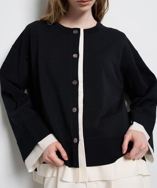 LANVIN en Bleu（ランバンオンブルー）の「シャツトリムニットコンビカーディガン（ニット/セーター・レディース・ライトカーキ/チャコールグレー/ブラック・38）」の11枚目の写真