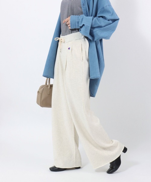 Champion(チャンピオン)の「Champion(チャンピオン)ワイドスウェットパンツ レディース/裏毛 カットオフ タック入り(スウェットパンツ・レディース・ブラック/ホワイト系/モカ・M/L)」の13枚目の写真