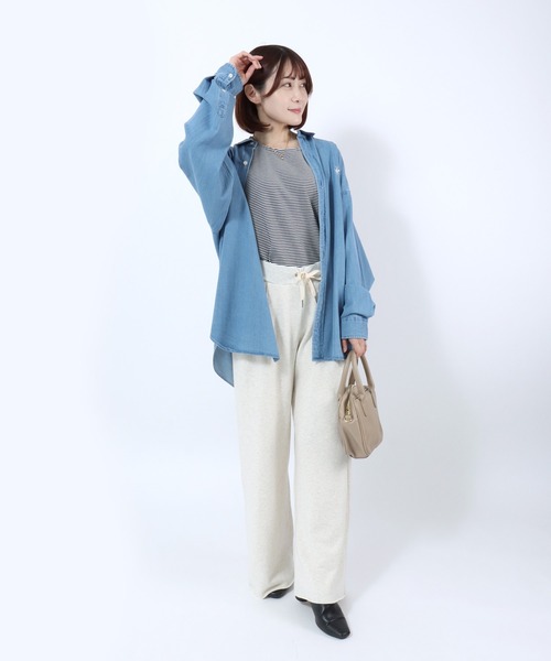 Champion(チャンピオン)の「Champion(チャンピオン)ワイドスウェットパンツ レディース/裏毛 カットオフ タック入り(スウェットパンツ・レディース・ブラック/ホワイト系/モカ・M/L)」の15枚目の写真
