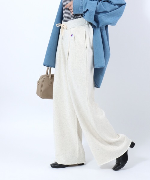 Champion(チャンピオン)の「Champion(チャンピオン)ワイドスウェットパンツ レディース/裏毛 カットオフ タック入り(スウェットパンツ・レディース・ブラック/ホワイト系/モカ・M/L)」の13枚目の写真