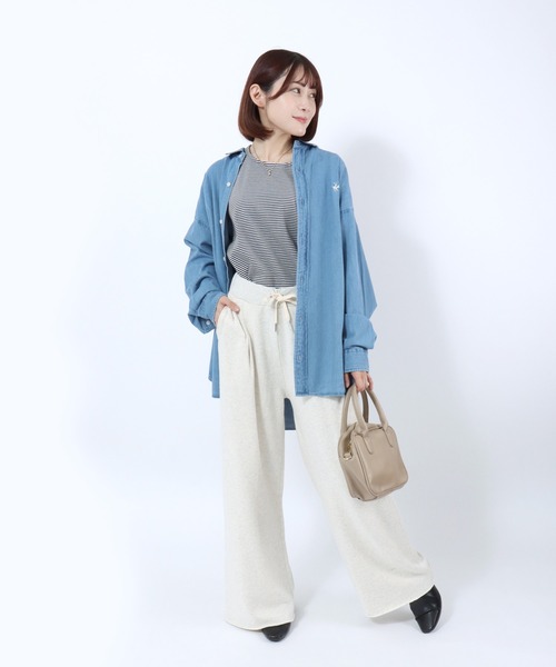 Champion(チャンピオン)の「Champion(チャンピオン)ワイドスウェットパンツ レディース/裏毛 カットオフ タック入り(スウェットパンツ・レディース・ブラック/ホワイト系/モカ・M/L)」の14枚目の写真