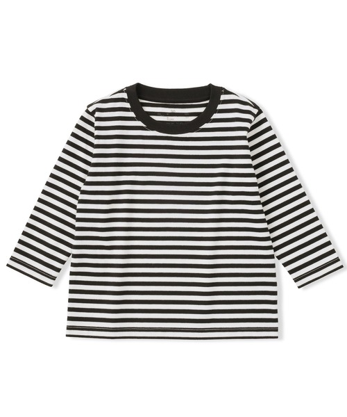 無印良品(ムジルシリョウヒン)の「ベビー あたまするっと 綿天竺編みクルーネック長袖Tシャツ ボーダー(Tシャツ/カットソー・キッズ・ブラック系/ベージュ系/グリーン系/ピンク系・80/90/100)」の1枚目の写真