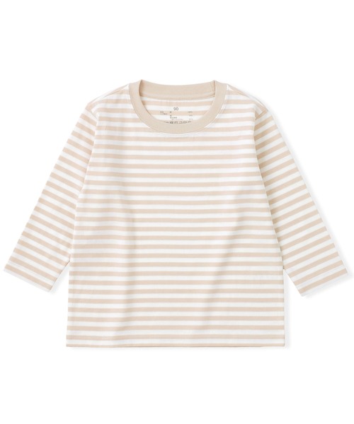 無印良品(ムジルシリョウヒン)の「ベビー あたまするっと 綿天竺編みクルーネック長袖Tシャツ ボーダー(Tシャツ/カットソー・キッズ・ブラック系/ベージュ系/グリーン系/ピンク系・80/90/100)」の2枚目の写真