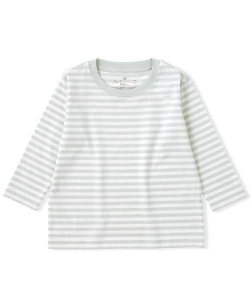 無印良品(ムジルシリョウヒン)の「ベビー あたまするっと 綿天竺編みクルーネック長袖Tシャツ ボーダー(Tシャツ/カットソー・キッズ・ブラック系/ベージュ系/グリーン系/ピンク系・80/90/100)」の3枚目の写真