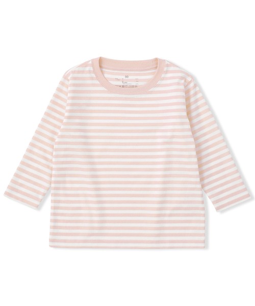 無印良品(ムジルシリョウヒン)の「ベビー あたまするっと 綿天竺編みクルーネック長袖Tシャツ ボーダー(Tシャツ/カットソー・キッズ・ブラック系/ベージュ系/グリーン系/ピンク系・80/90/100)」の4枚目の写真