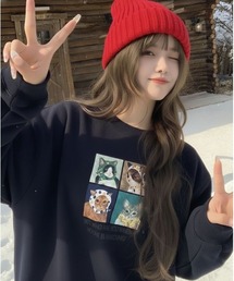 SHEPP（シープ）の「【26年春新作】キャット柄プルオーバー ルーズシルエットロンT（Tシャツ/カットソー）」