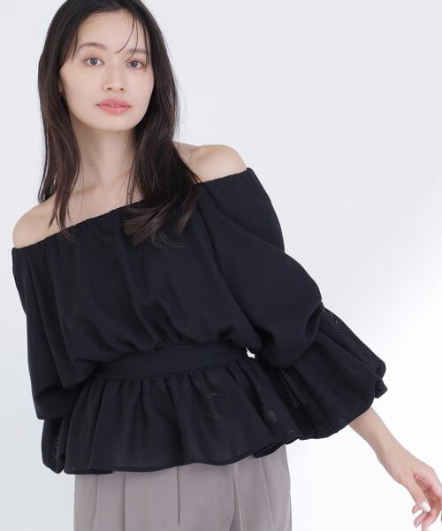 NATURAL BEAUTY BASIC(ナチュラルビューティーベーシック)の「◇メッシュギャザーペプラムブラウス(シャツ/ブラウス・レディース・ライトグリーン/ブラック/オフホワイト/ダークオレンジ・SMALL/MEDIUM)」の3枚目の写真