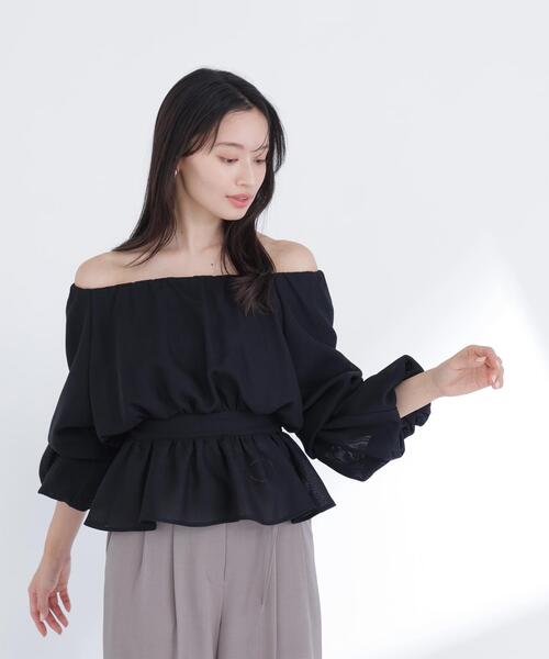 NATURAL BEAUTY BASIC(ナチュラルビューティーベーシック)の「◇メッシュギャザーペプラムブラウス(シャツ/ブラウス・レディース・ライトグリーン/ブラック/オフホワイト/ダークオレンジ・SMALL/MEDIUM)」の7枚目の写真
